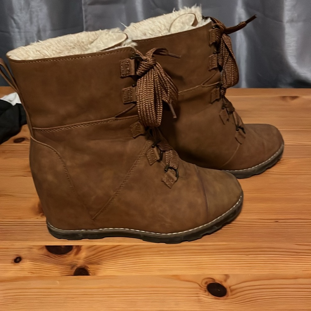 Brown tall wedge boots